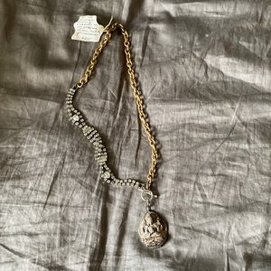 Vintage sterling Buddha on gold tone chain with rhinestones